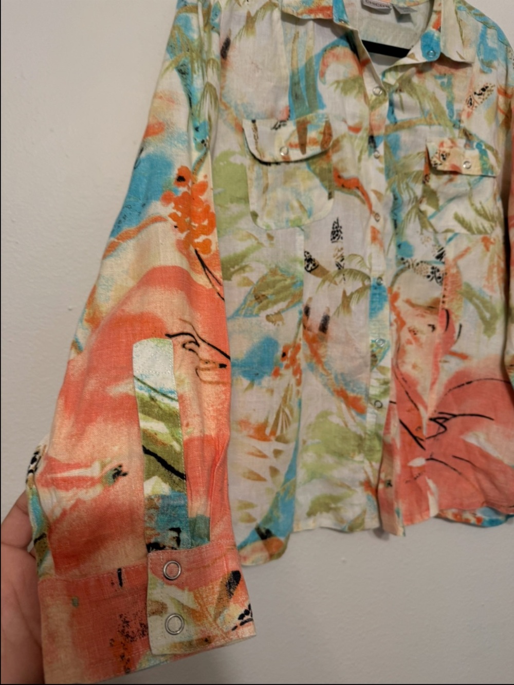 Chico's Womens Floral Tropical Long Sleeve Size 2 - Picture 3 of 7